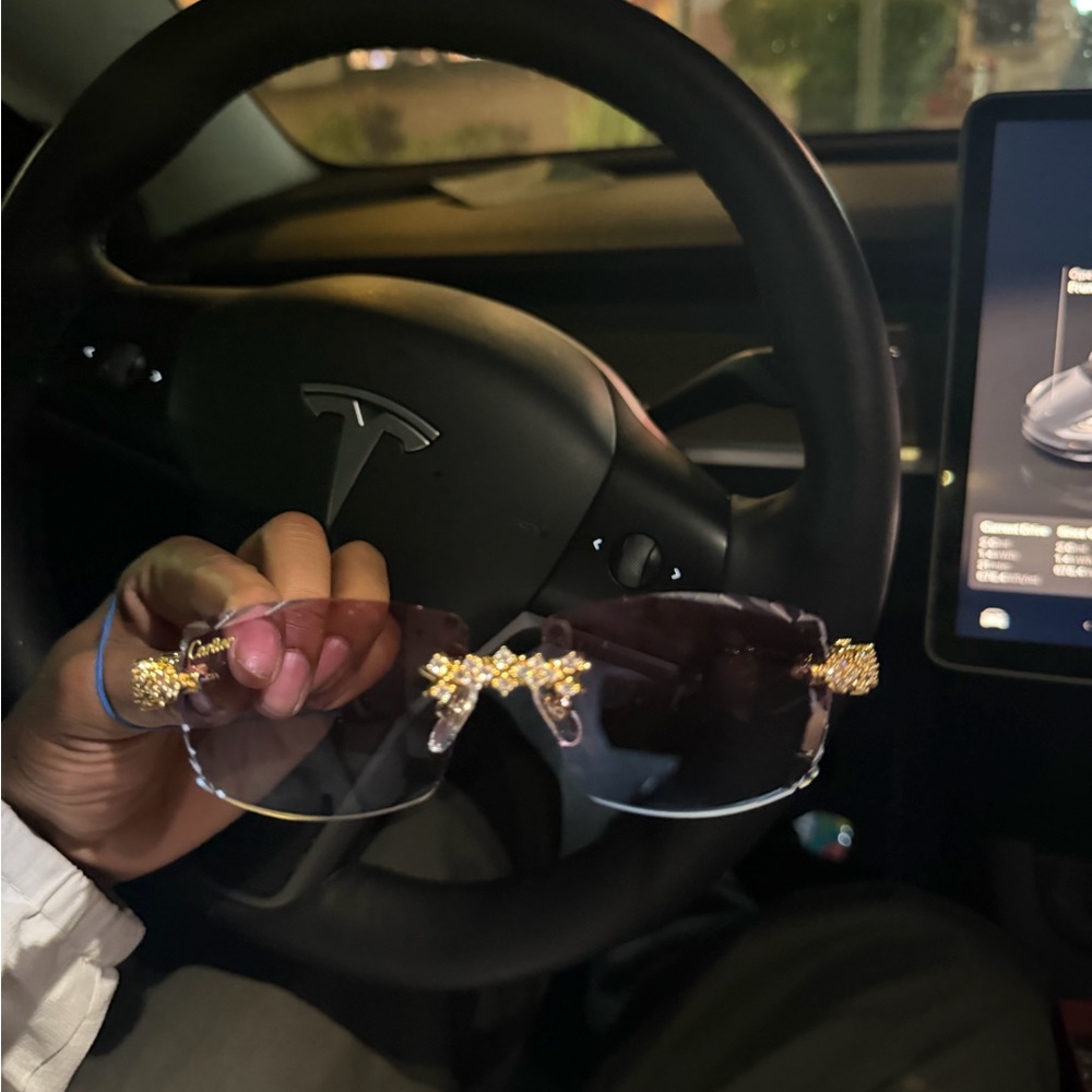Cartier Rimless Sunglasses with Gold Crystal Accents - Purple Lenses